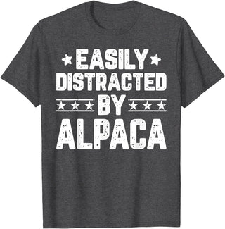 Alpaca Lover Gifts Shirt Easily Distracted By Alpaca - Funny Llama Alpaca Lover T-Shirt - Dark Heather Grey