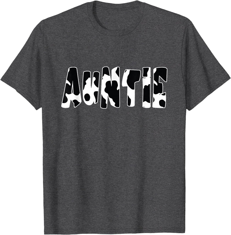 funny saying Gifts for Family Members and more Auntie Cow Print Cow Pattern T-Shirt, Black - Dark Heather Grey