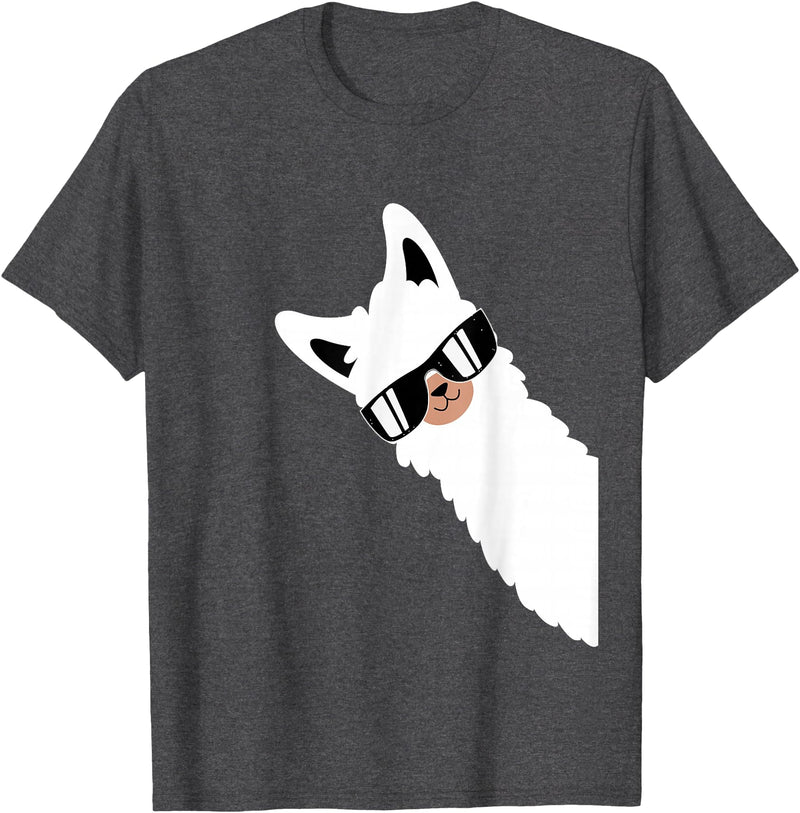 Funny Alpaca Apparel Lama Llama Alpaca with Sunglasses Lama Lover - Cool Lama T-Shirt - Dark Heather Grey