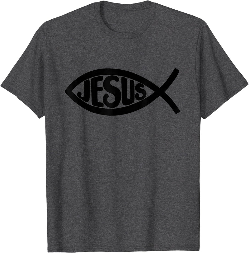 True Believing Christian Tees Jesus Fish T-Shirt - Dark Heather Grey
