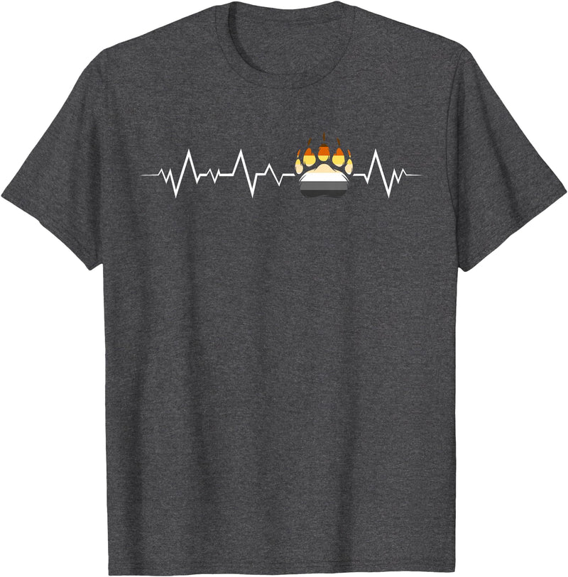 Bear Community Bear Brotherhood Gay Men Gifts Gay Bear Pride Heartbeat Paw Bear Flag Colors T-Shirt - Dark Heather Grey