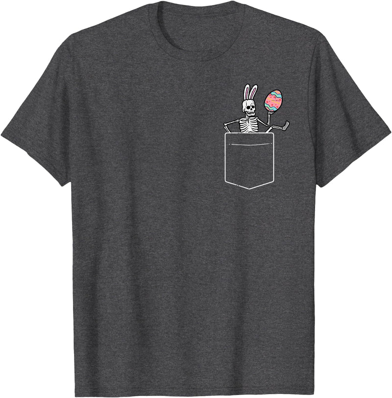 Easter Skeleton Bunny Pocket Funny Rabbit Men Women Kids T-Shirt in Dark Heather Grey
