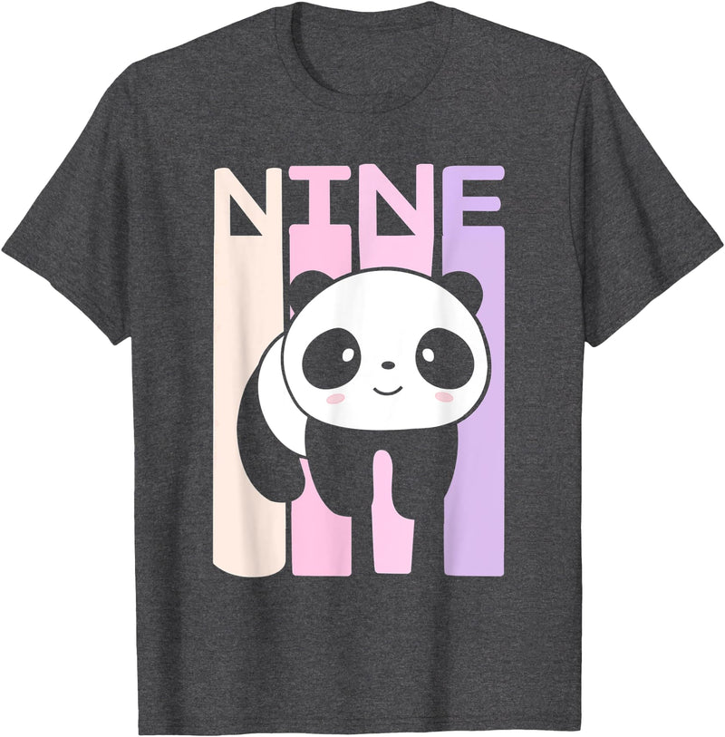 Kids 9 Year Old Cute Panda Bear Birthday Decoration Party T-Shirt - Dark Heather Grey