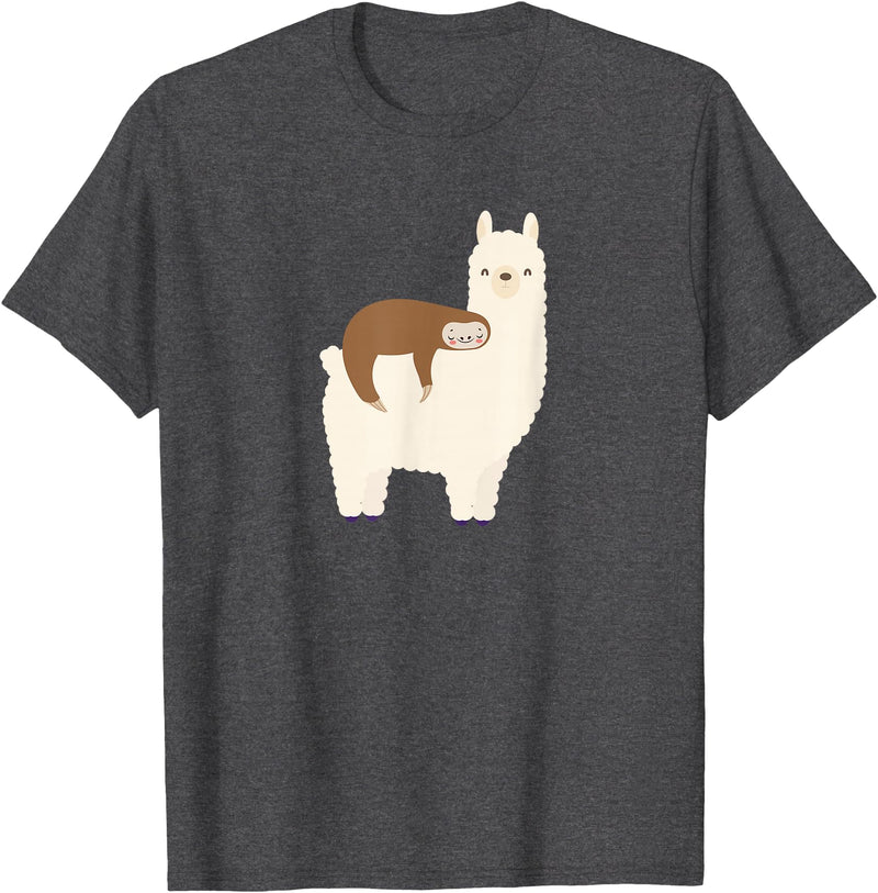 Unique Animal Lover Apparel Decor & Gifts Outlet Sloth Riding Llama Funny Graphic for Women for Girls T-Shirt - Dark Heather Grey