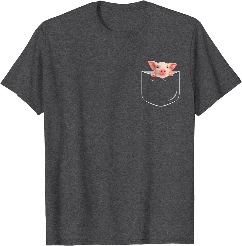 Pocket Pig Funny Pig In Pocket Gift T-Shirt - Unisex-Adults - Black - Small - Short Sleeve - Cotton 100% - Novelty T-Shirt - Dark Heather Grey