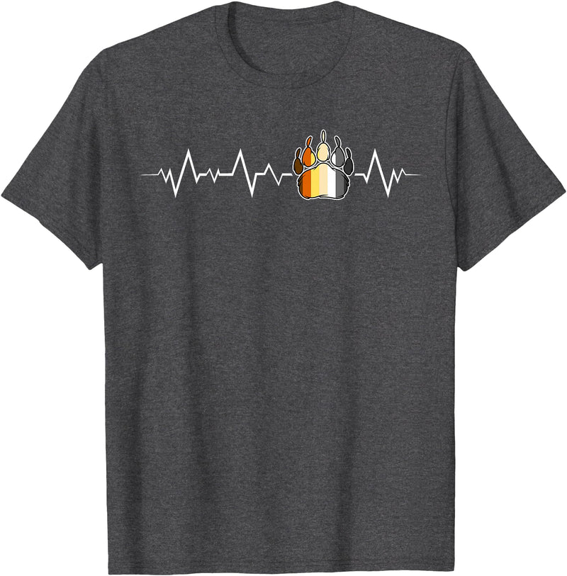 Bear Community Bear Brotherhood Gay Men Gifts Gay Bear Pride Heartbeat Paw Minimal Bear Flag T-Shirt - Dark Heather Grey
