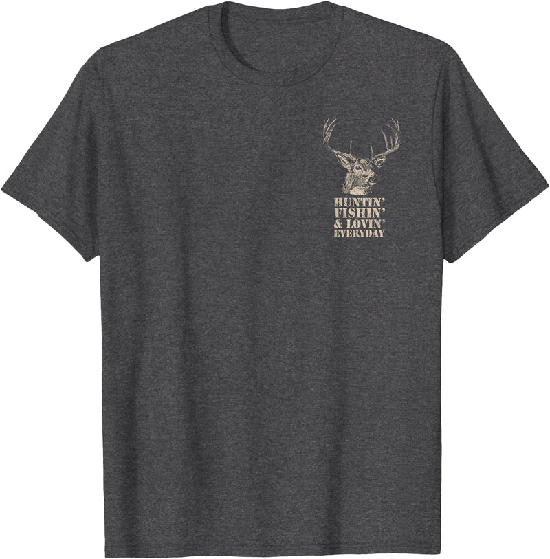 Fishing and Hunting Outdoors Designs Hunting and Fishing American Flag (Design on Front and Back) T-Shirt - Dark Heather Grey