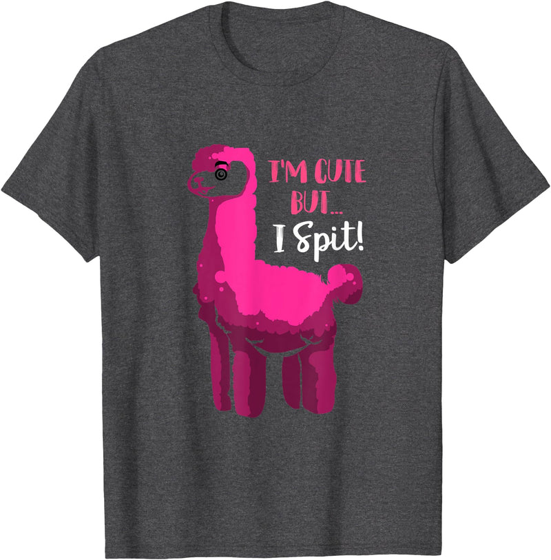 Funny Llama Gifts Lama Costume Adult Llama Party Im Cute But I Spit Llama T-Shirt - Dark Heather Grey