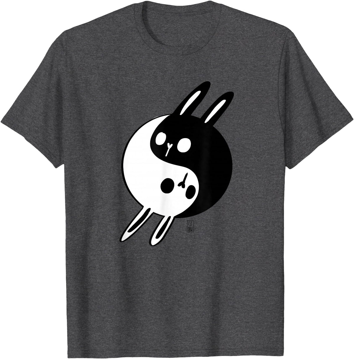 Yin Yang Bunnie Lover Gift Cute Rabbits T-Shirt in Dark Heather Grey
