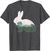 Rabbit Print with Landscape Rabbit Lover - Hare Bunny T-Shirt in Dark Heather Grey