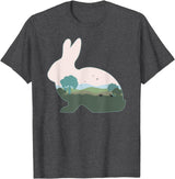 Rabbit Print with Landscape Rabbit Lover - Hare Bunny T-Shirt in Dark Heather Grey