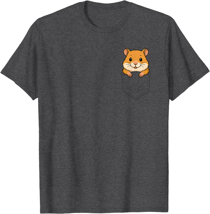 Funny Hamster Peeking in Pocket Animal Lover Men Women Kids T-Shirt - Dark Heather Grey