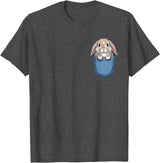 Cute Pocket Rabbit Lovers Bunny Mom T-Shirt in Dark Heather Grey