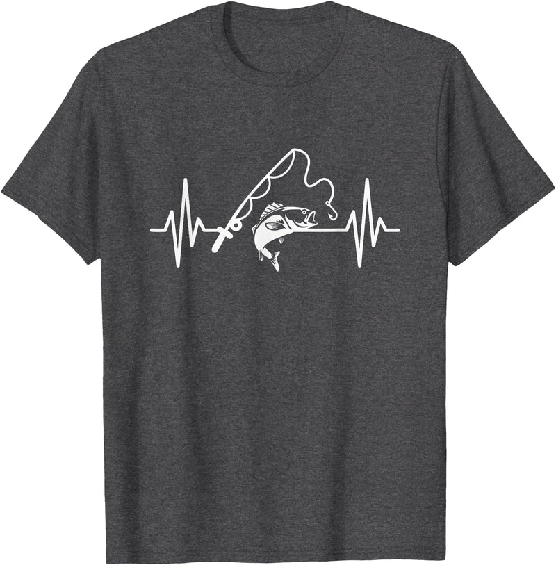 Fisherman Angler Fishing Gifts Angler Heartbeat Fishing Rod Fisherman T-Shirt - Dark Heather Grey