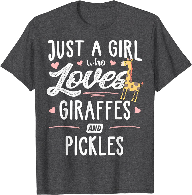 Giraffe Memme Just A Girl Who Loves Giraffes And Pickles Giraffe Gift T-Shirt - Dark Heather Grey