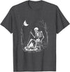 RetroPop Vintage Gear Camping Skeleton Bones Halloween Forest Campfire Graphic T-Shirt - Dark Heather Grey
