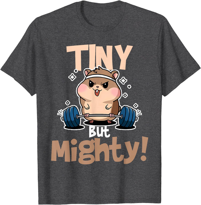 Weightlifting Hamster Tiny but Mighty! T-Shirt - Dark Heather Grey