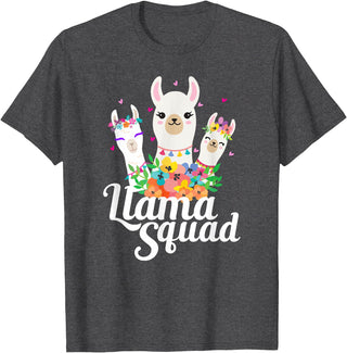 Llamas and Alpaca Gifts Llama Squad Funny Cute Llama Matching T-Shirt - Dark Heather Grey