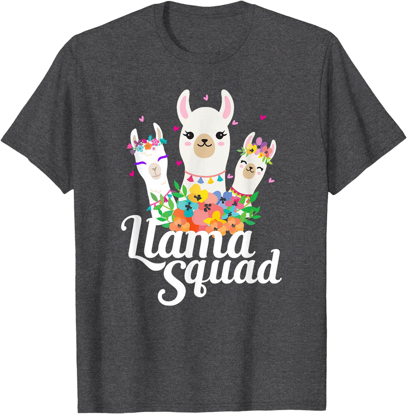 Llamas and Alpaca Gifts Llama Squad Funny Cute Llama Matching T-Shirt - Dark Heather Grey