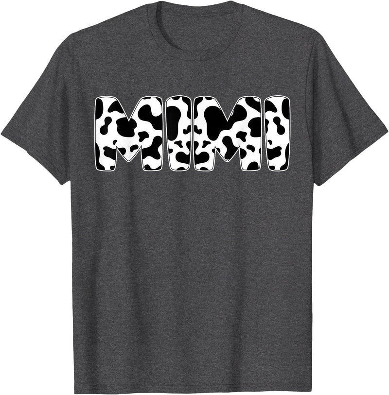 Family Matching Gifts Cow Mimi Cow Print Cow Pattern Mother's Day T-Shirt - Dark Heather Grey