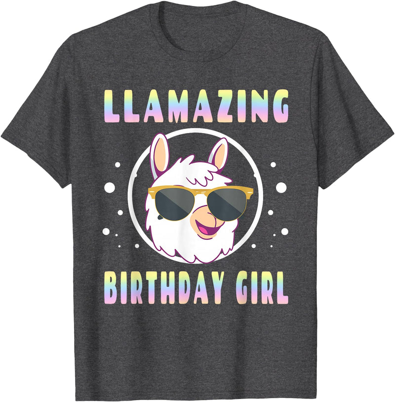 LLama Squad Shirts and Gifts Llama Birthday Girl Party Outfit Amazing Pun Fun Rainbow T-Shirt - Dark Heather Grey