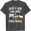 Farm animals Cute Just A Boy Who Loves Farm Animals Pig Chicken Cow T-Shirt - Dark Heather Grey