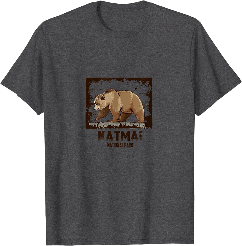National Parks Nature Lovers Camping Apparel Katmai National Park Bear T-Shirt - Dark Heather Grey