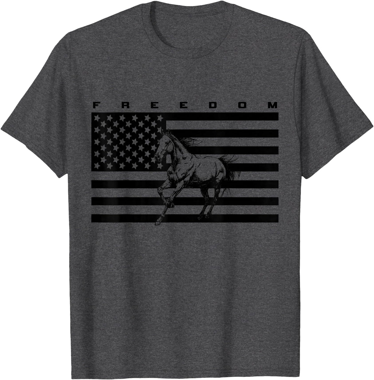BASBO American Flag Horseback Riding Apparel - Horse T-Shirt - Straight - Dark Heather Grey