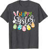 Happy Easter Bunny Rabbit Face Funny Easter Day Women Girls T-Shirt (Black) in Dark Heather Grey