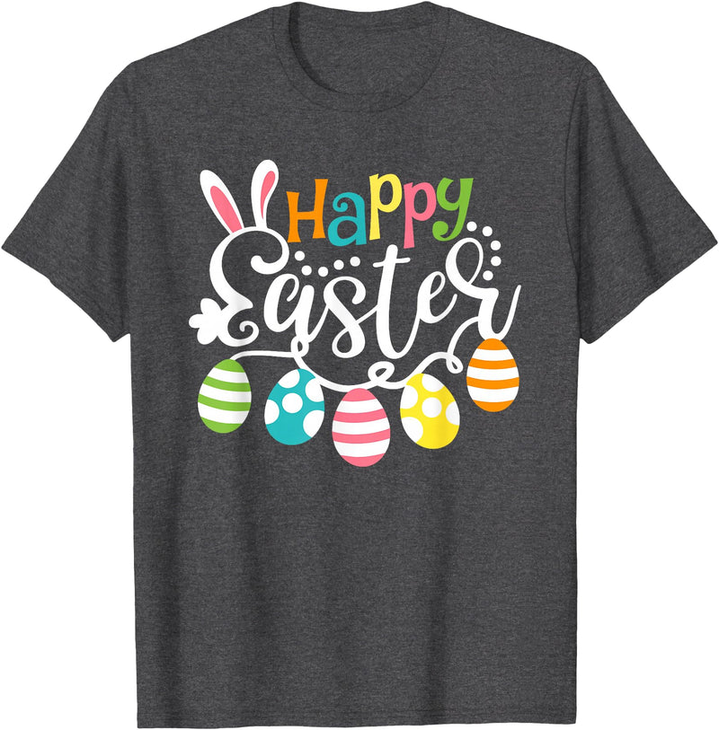 Happy Easter Bunny Rabbit Face Funny Easter Day Women Girls T-Shirt (Black) in Dark Heather Grey