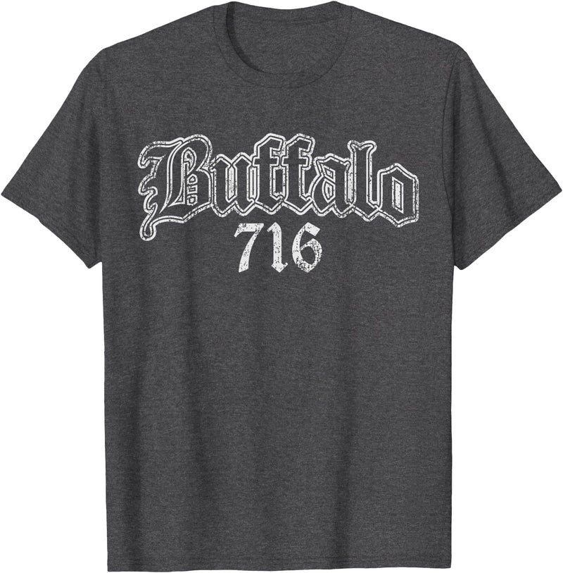 Buffalo NY by Kruzelly Vintage Buffalo New York 716 T-Shirt - Dark Heather Grey