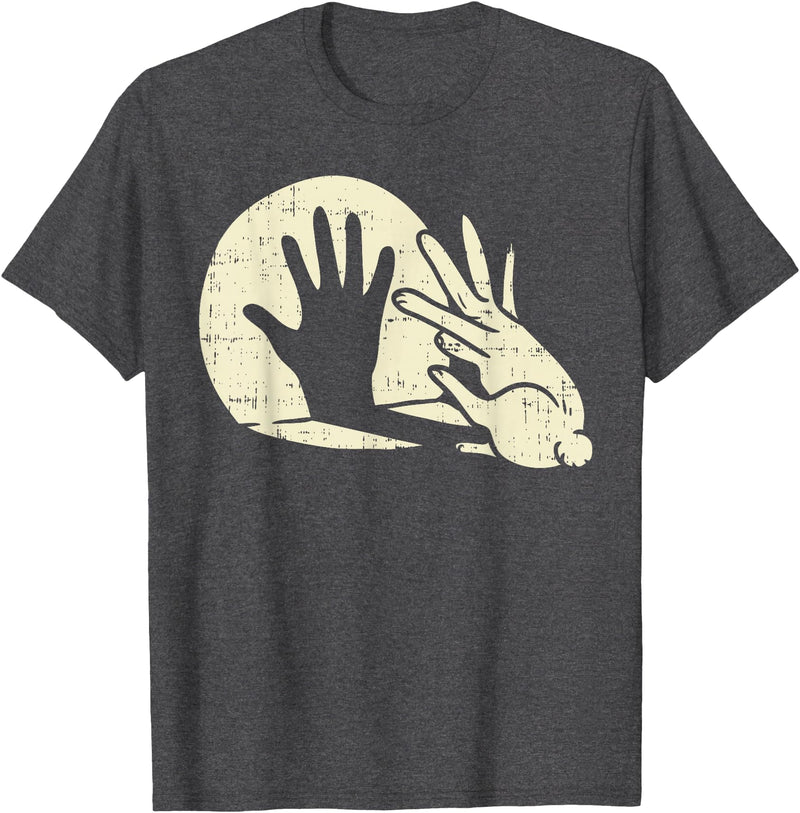 Funny Rabbit Animal Bunny Lover Shadow Play Pun Gift T-Shirt in Dark Heather Grey