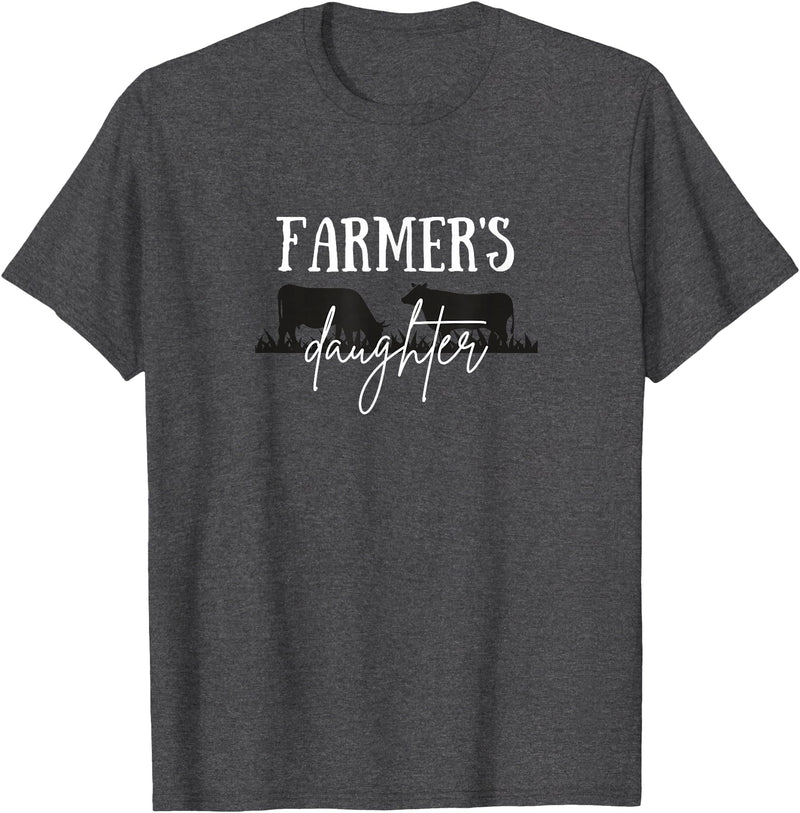 Wild Echo Designs Farmer's Daughter, Farm Life, Cattle Farm, Cute Cow T-Shirt - Dark Heather Grey