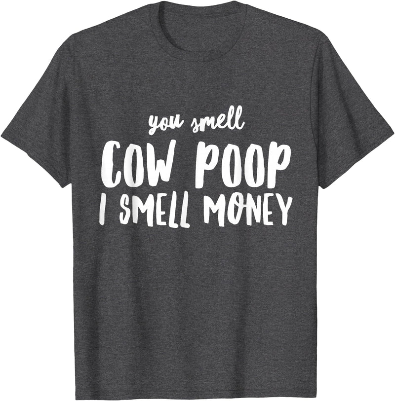 Funny Cattle Cow Farmer Shirts Funny You Smell Cow Poop I Smell Money Shirt for Farmers Cow T-Shirt - Dark Heather Grey