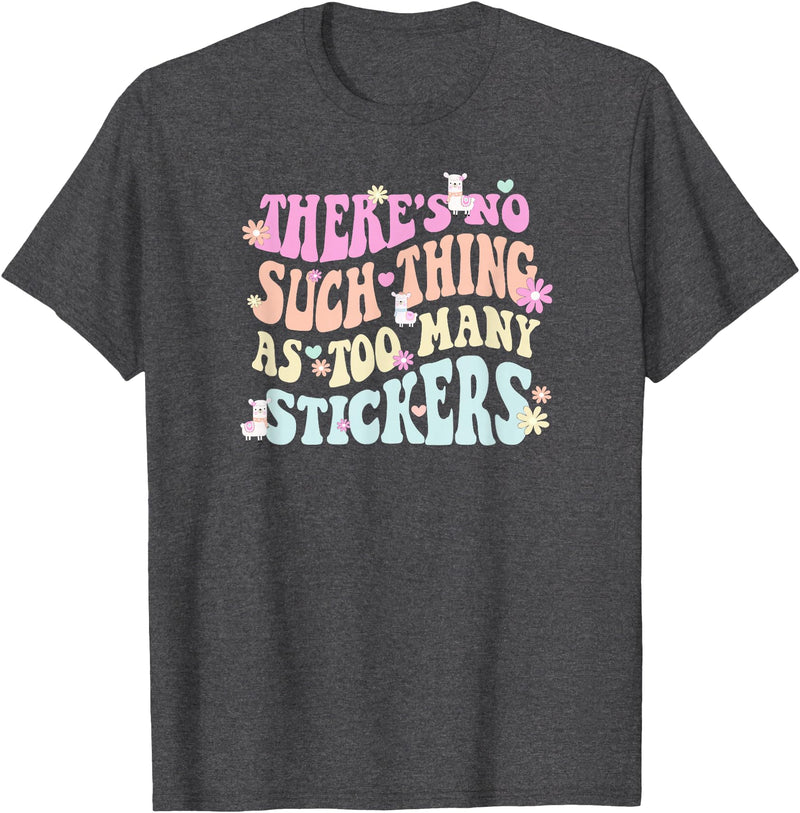 Imagine Dayton Tees There's no such thing as too many stickers llama T-Shirt - Dark Heather Grey