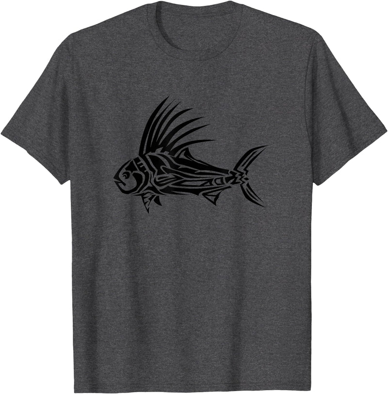 Fishing Tee Shirts & Fisherman Gifts Roosterfish Shirt - Cool Rooster Fish Tribal Design T-Shirt T-Shirt - Dark Heather Grey