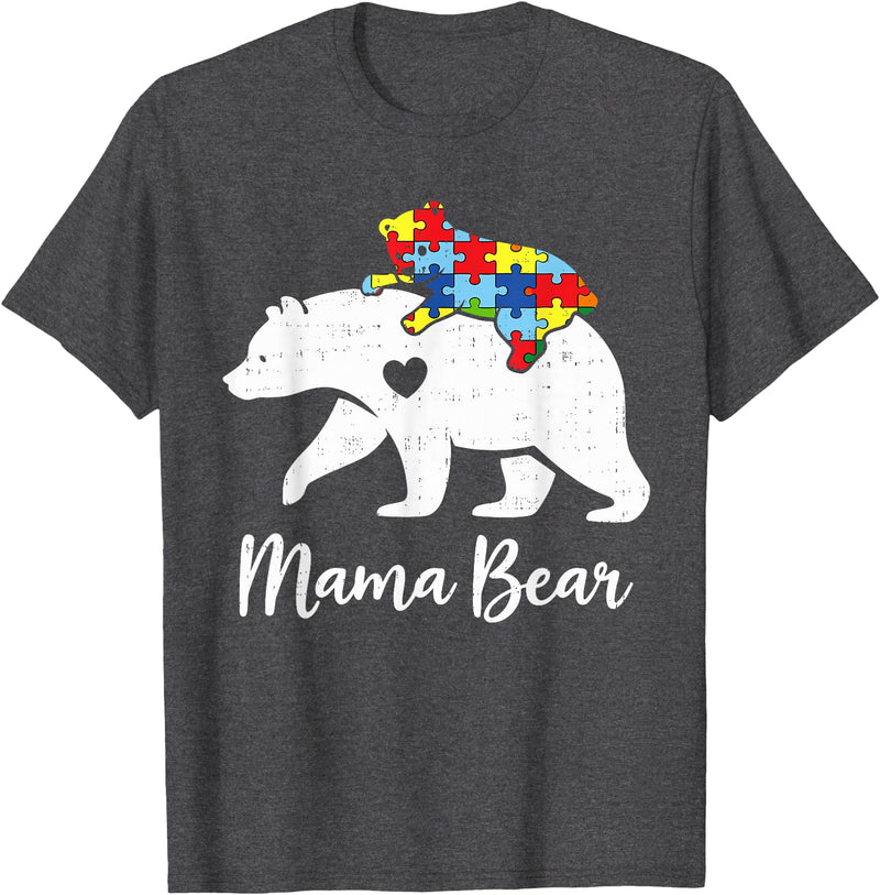 Autism Awareness shirts for Men Women Boys Kids Mama Mom Bear Puzzle Autism Awareness Mother Autistic Womens T-Shirt - Dark Heather Grey