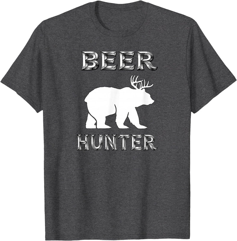 funny Beer Hunter shirt Funny Bear Deer BEER Hunting Tee Shirt T-Shirt - Dark Heather Grey