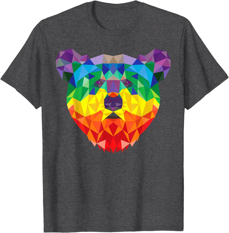 Bear Gay Pride Novelty by Ryan Co. Geometric Bear LGBT Rainbow Flag Gay Pride Men Women T-Shirt - Dark Heather Grey
