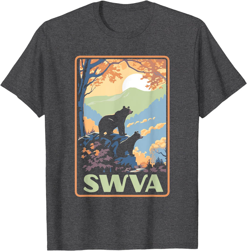 Giant Step Design Co. SWVA Southwest Virginia Black Bears Vintage Parks Poster T-Shirt - Dark Heather Grey