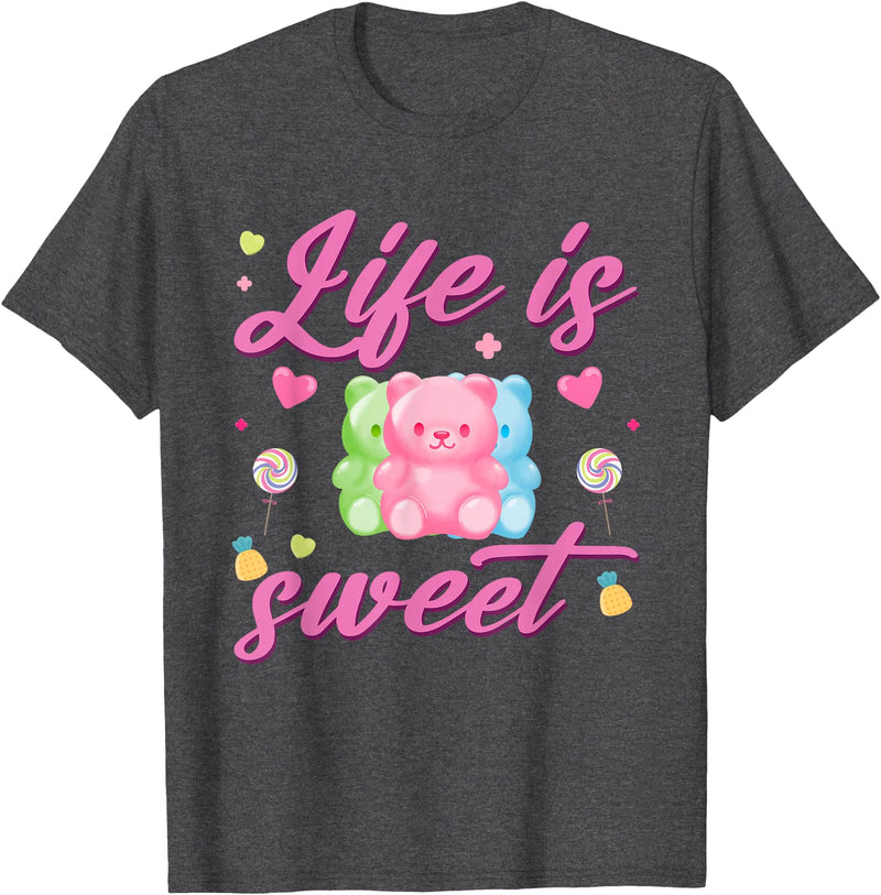 Funny gummy bear lover gummy bear candy Gummy Bear Life is Sweet Candy Gummy Bear T-Shirt - Dark Heather Grey