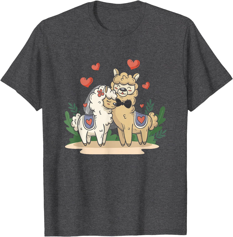 Llama Bride and Groom Wedding Matching Couple Llama Bride and Groom Wedding Art Matching Couple Loving T-Shirt - Dark Heather Grey