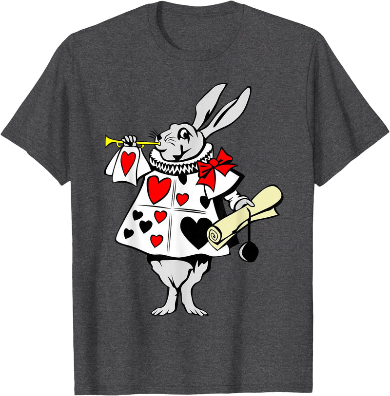 Alice in Wonderland Rabbit Easter Bunny Playing Music T-Shirt in Dark Heather Grey