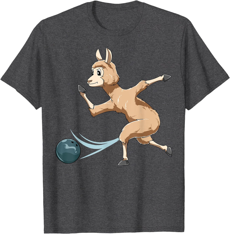 Bowling Gifts & Tees Llama Bowling Llama Playing Bowling Llama T-Shirt - Dark Heather Grey