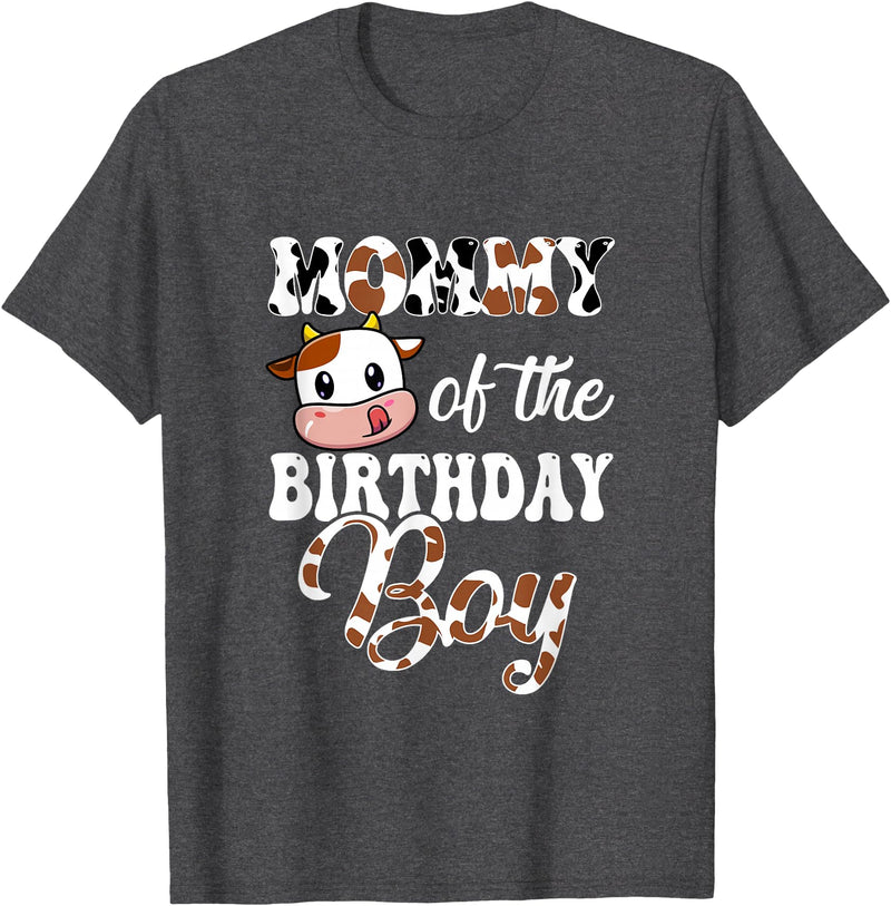 Love Family Matching Mommy of The Birthday Boy Cow Farm 1St Birthday Boy T-Shirt - Dark Heather Grey