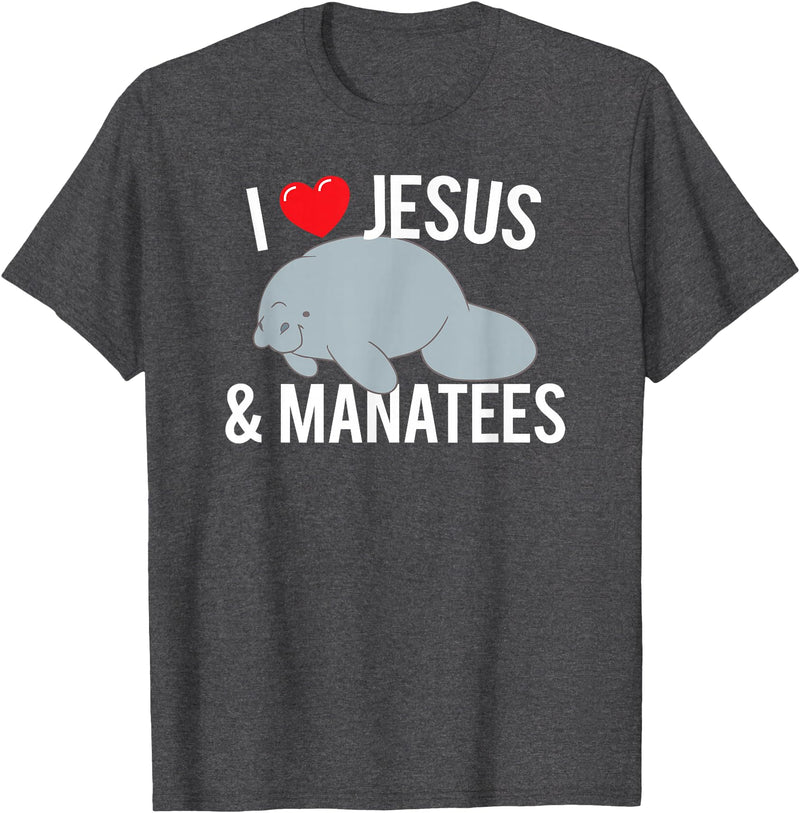 Sea Cows Tees I Love Jesus and Manatees, Cute Christian Manatee T Shirt T-Shirt - Dark Heather Grey