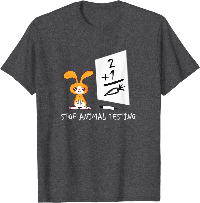 Cute Rabbit Bunny Stop Animal Testing Funny Kawaii T-Shirt in Dark Heather Grey