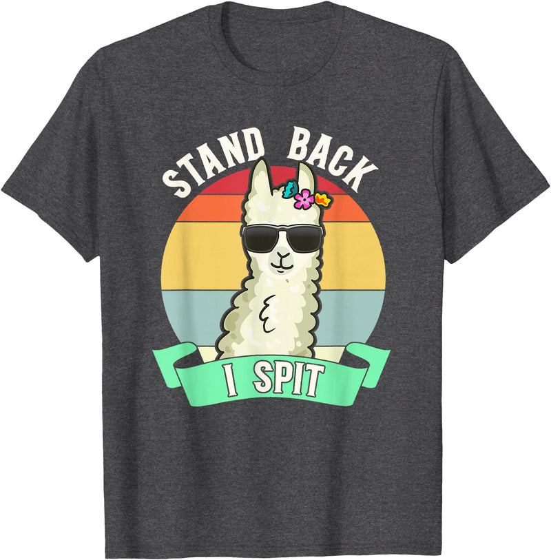 Retro Sunset Llama Spitter Joke Girls Boys Toddler Funny Llama Lover Stand Back I Spit Cute Llamas Spitting Pet T-Shirt - Dark Heather Grey