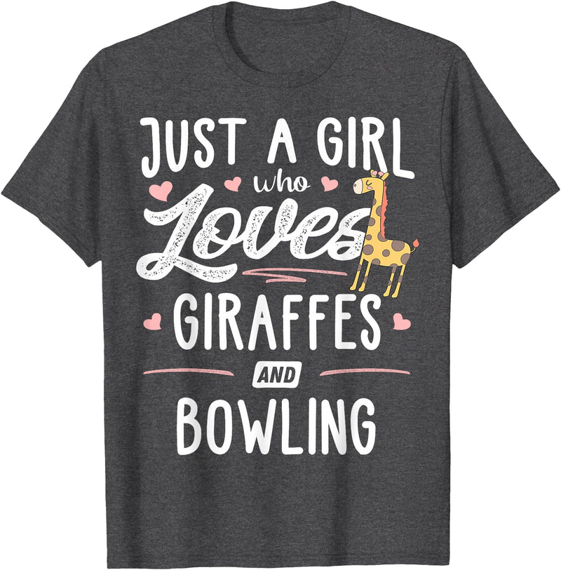 Giraffe Memme Just A Girl Who Loves Giraffes and Bowling Giraffe Gift T-Shirt - Dark Heather Grey