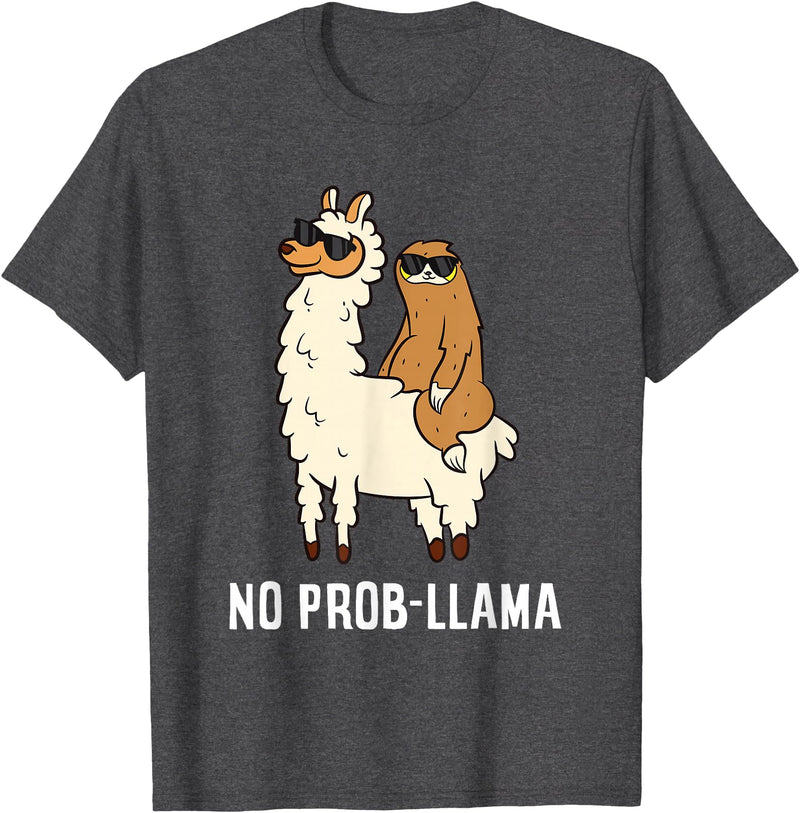 The Llama Lover No Prob-llama Cute No Prob Llama T-Shirt - Dark Heather Grey